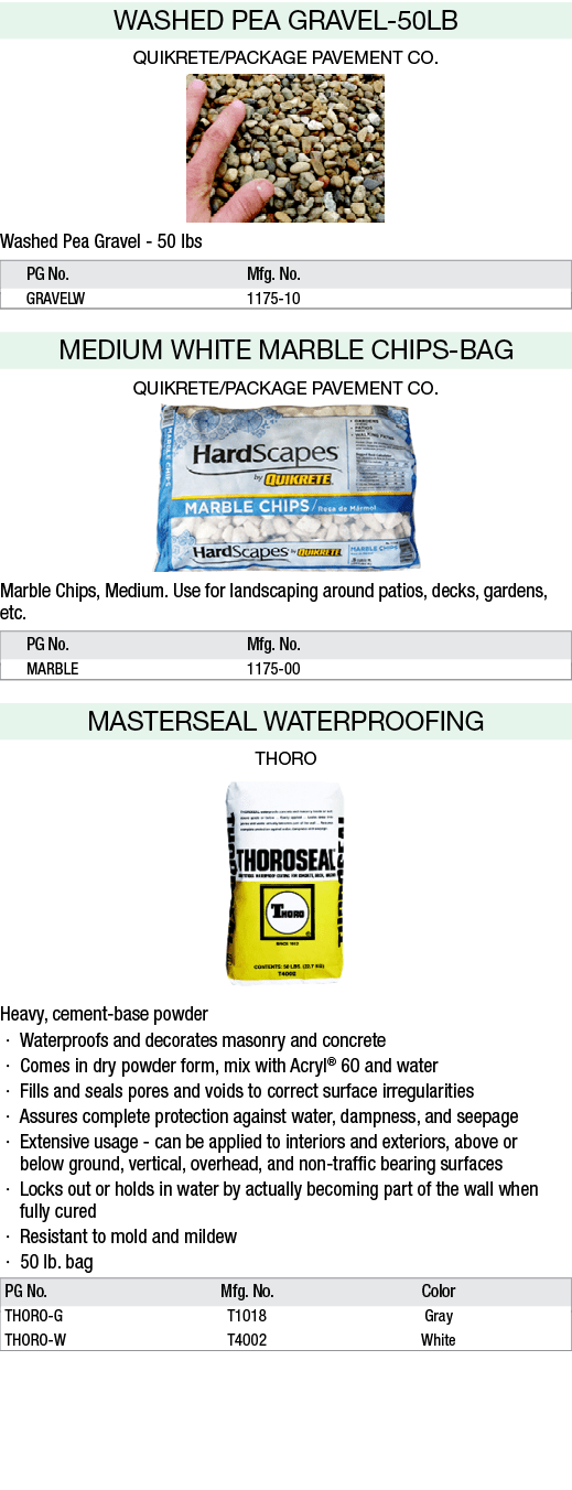 WASHED PEA GRAVEL 50LB QUIKRETE/PACKAGE PAVEMENT CO. ￼ Washed Pea Gravel 50 lbs PG No. Mfg. No. GRAVELW 1175 10 ﻿MED...
