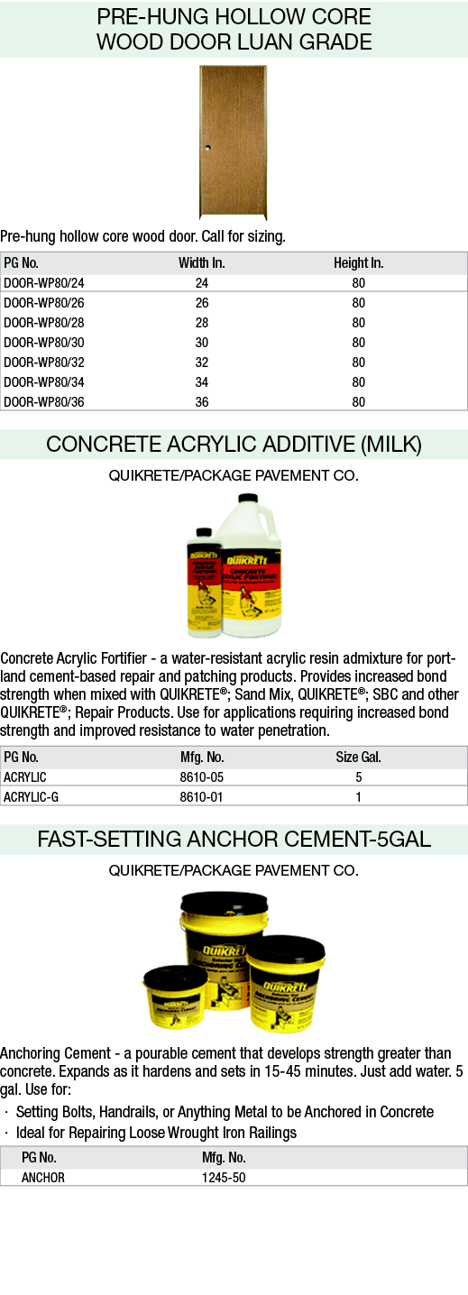 PRE HUNG HOLLOW CORE WOOD DOOR LUAN GRADE ￼ Pre hung hollow core wood door. Call for sizing. PG No. Width In. Height...