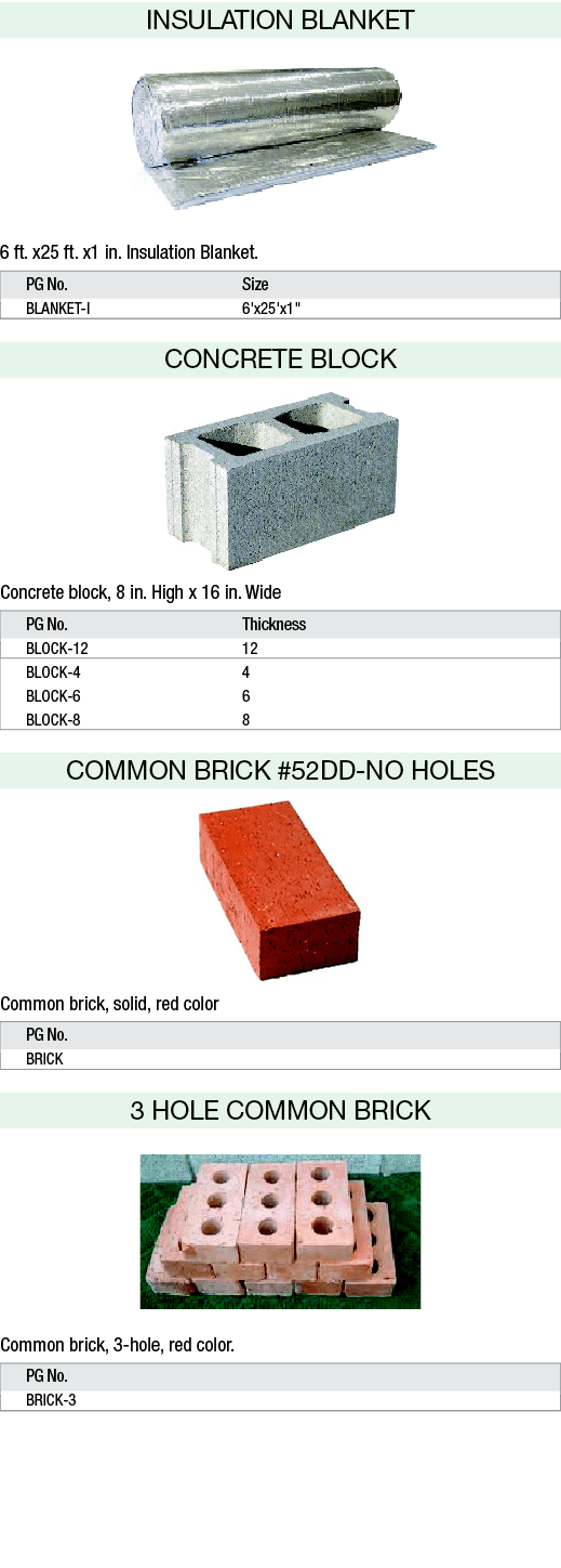 INSULATION BLANKET ￼ 6 ft. x25 ft. x1 in. Insulation Blanket. PG No. Size BLANKET I 6'x25'x1\“ ﻿CONCRETE BLOCK ￼ Con...