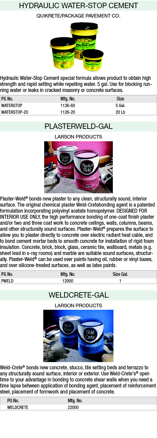 HYDRAULIC WATER STOP CEMENT QUIKRETE/PACKAGE PAVEMENT CO. ￼ Hydraulic Water Stop Cement special formula allows produ...